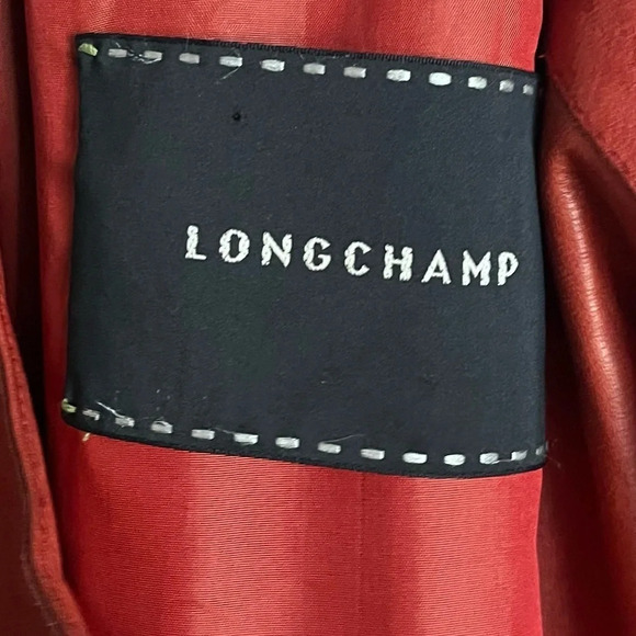 Longchamp • Authentic Red Lamb Leather Button Front Coat - Picture 9 of 11